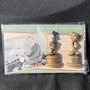 D23 Walt Disney Studio Tour Exclusive Mickey and Donald Bronze Statue Pin Set